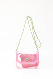 SCORE! Chrissy Small Designer Clear Crossbody Bag - Pink and Green