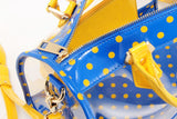 SCORE! Moniqua Large Designer Clear Crossbody Satchel - Imperial Royal Blue and Yellow Gold
