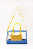 SCORE! Moniqua Large Designer Clear Crossbody Satchel - Imperial Royal Blue and Yellow Gold