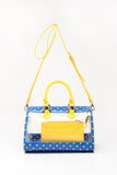 SCORE! Moniqua Large Designer Clear Crossbody Satchel - Imperial Royal Blue and Yellow Gold