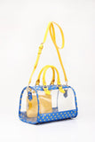 SCORE! Moniqua Large Designer Clear Crossbody Satchel - Imperial Royal Blue and Yellow Gold