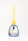SCORE! Moniqua Large Designer Clear Crossbody Satchel - Imperial Royal Blue and Yellow Gold