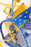 SCORE! Moniqua Large Designer Clear Crossbody Satchel - Imperial Royal Blue and Yellow Gold