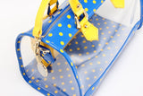 SCORE! Moniqua Large Designer Clear Crossbody Satchel - Imperial Royal Blue and Yellow Gold